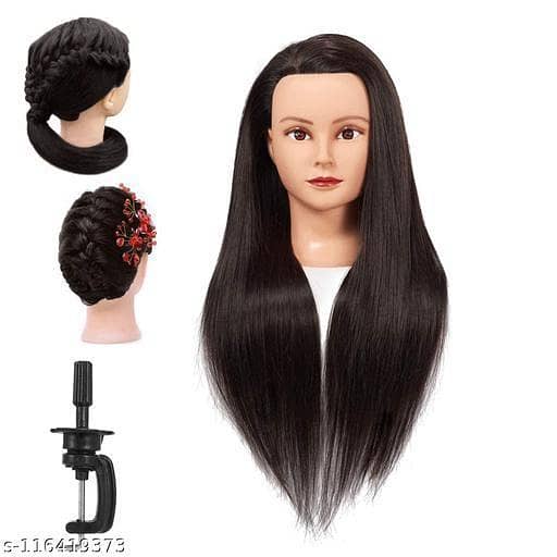 Hair Dummy for Styling Practice – Mannequin Head with Synthetic Hair, 24 inches, Dark Brown