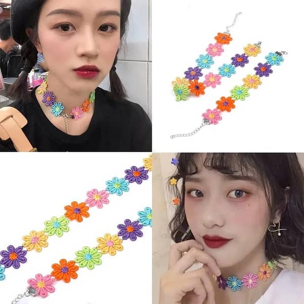 Bohemia Classic Gothic Colorful Flower Lace Choker