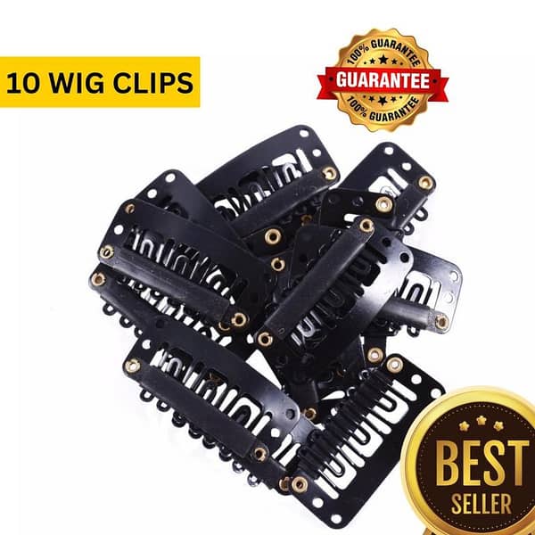 10 Black Wig Clips Set, 32mm U-Shape Hair Extension Clips (Metal) for Wigs and Toupees
