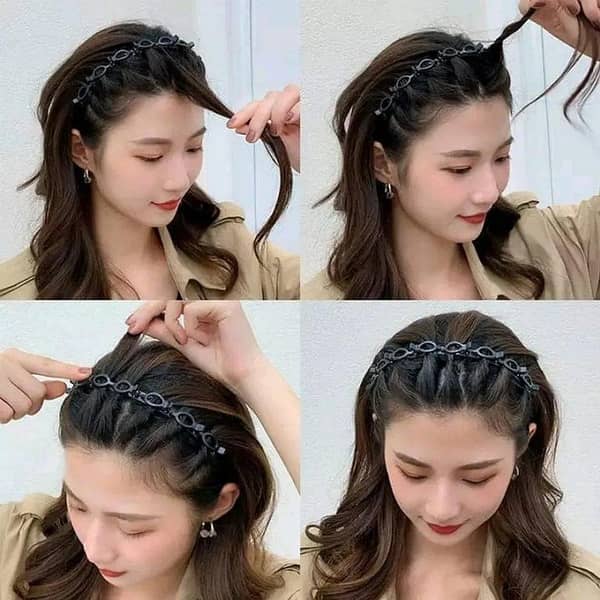 Black Braider Hair Style Twister Hair Band Headband with Double Bangs