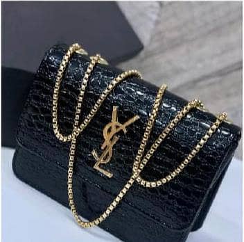 YSL Saint Laurent Women's Luxury Leather Chain Crossbody Bag | Premium Designer Shoulder Bag | White | Gold Chain | Elegant Fashion Purse
