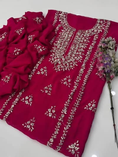Pink Chiffon gota Embroidered  2 piece suit for wedding