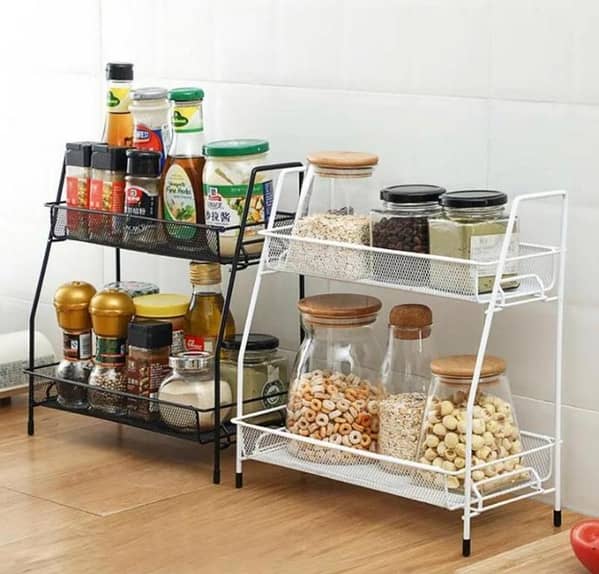 Spice Rack For Countertop 2 tier shelf for makeup, Kitchen Organizer stand, storage shelf Rack for kitchen, kitchen organizer, bathroom organizers.