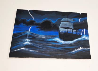Midnight Voyage – Original Hand-Painted Ocean & Ship Artwork