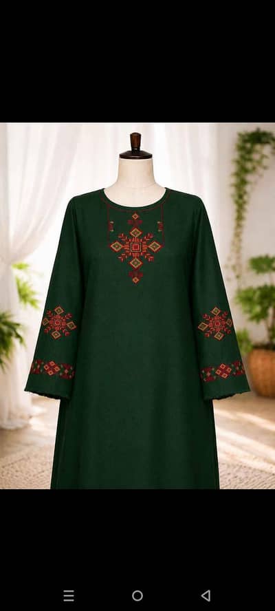 dark green 2 piece unstiched handmade cross stitch work