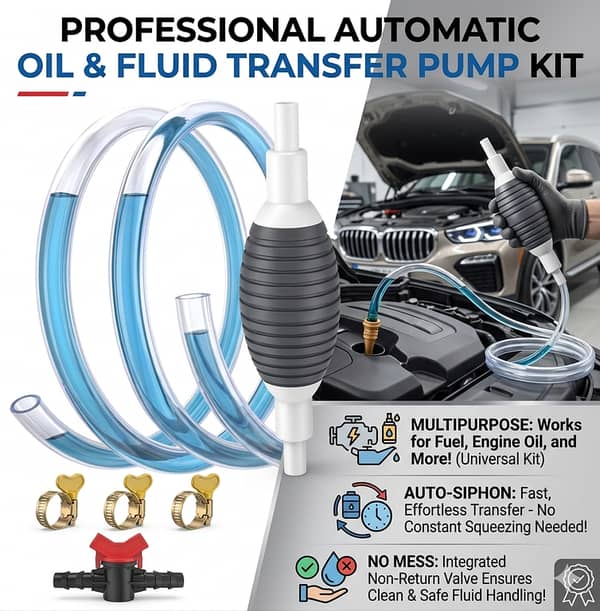 Multifunctional Fuel Transfer Pump Kit – Manual Liquid Transfer Siphon for Petrol, Diesel, Water & Oil | Portable Hand Pump with Hose for Car, Generator & Home Use