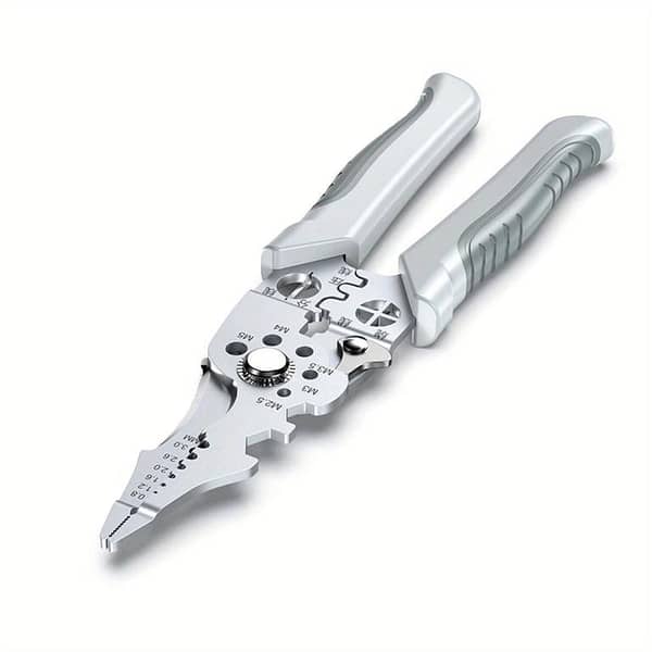 8.5 Inch Multi-Functional Industrial Wire Stripper, Cutter, and Crimper – Heavy-Duty StainlessSteel Pliers with Ergonomic Grip