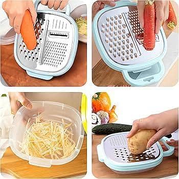 4 in 1 Multi Grater with Storage Case & Plastic Cover | Vegetable Cutter | Cheese Grater | Fruit Slicer | Kitchen Grating Tool