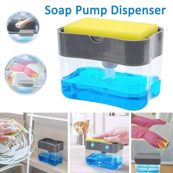 Soap Pump Dispenser and Sponge Holder for Kitchen Sink Dish Washing Soap Dispenser