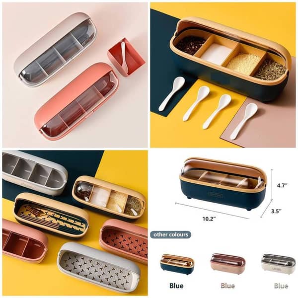4-Compartment Acrylic Spice Container Set for Kitchen Storage
