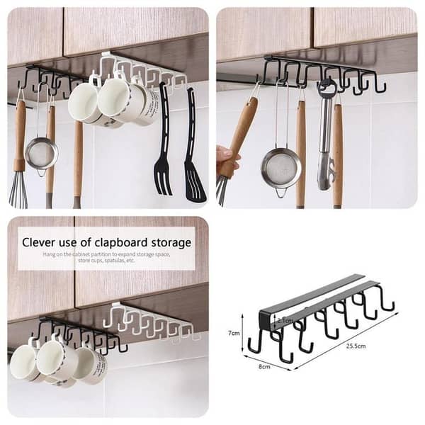 Double Line Mug Holder for Shelf – Steel Cup, Spoon & Utensil Rack