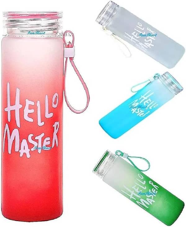 Hello Master Glass Water Bottle 480ml – Leakproof Portable Drinking Bottle for School, College, Office & Travel | Eco-Friendly Reusable Water Bottle