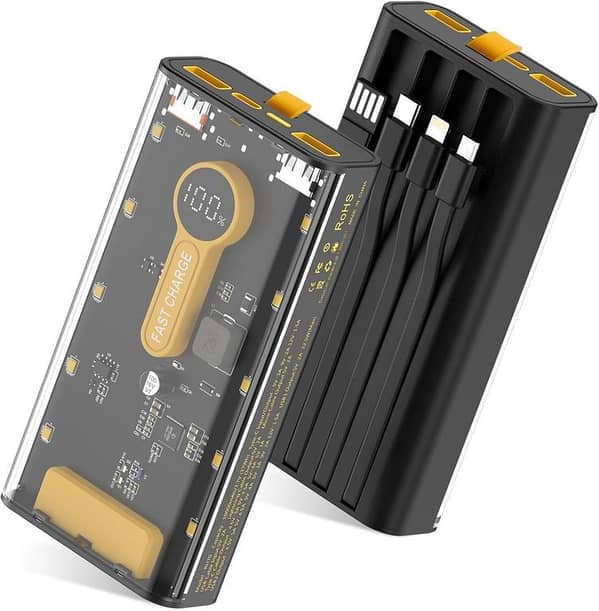 10000mAh Fast Charging Power Bank with Built-in Cables and 22.5W Output