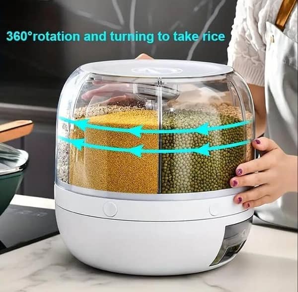 k/5Kg/10kg Revolving 6in1 Cereal Dispenser/10kg 360° Rotating Cereals Rice Container Kitchen Organizer Food Storage Dispenser Box