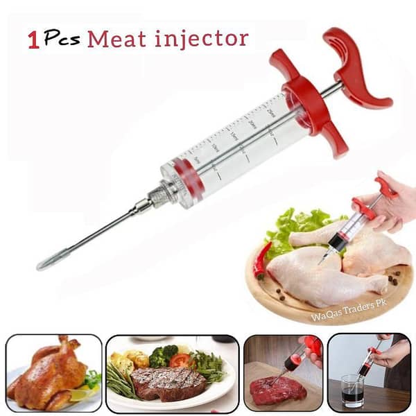Premium Stainless Steel Meat Injector Syringe with Ergonomic Handle and Non-Slip Needle - Kitchen Gadget for Seasoning and Marinade. .