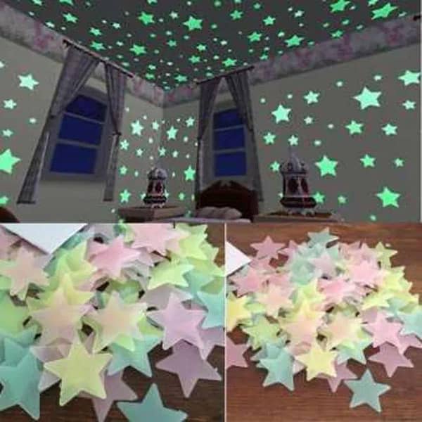 Pack of 100 Glow-in-the-Dark 3D Star Wall Stickers for Kids’ Rooms, Ceilings, and Surfaces