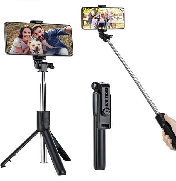 GERLAX 4 in 1 Wireless Selfie Stick R1S (With Light ) R1 (Without Light) Tripod with Bluetooth Shutter selfie Light foldable Selfie stick for all Phone Extendable 70CM