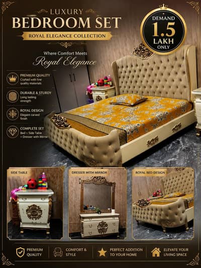 Title : Luxury King Size Bedroom Set with Dresser & Side Tables