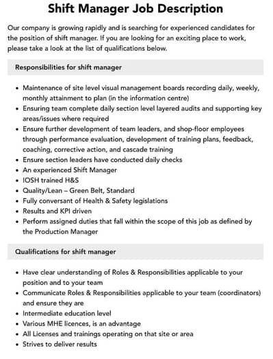 Shift manager