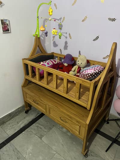Premium Wooden Baby Cradle with Drawers | Baby Cot for Sale