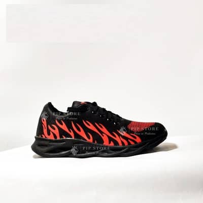 Men Red Flame Running Joggers Black Sneakers