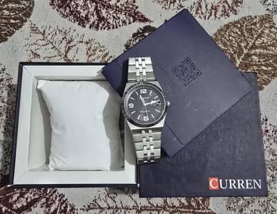 Curren 8498 Men's Watch | Black Dial | Silver Chain | Box & Warranty