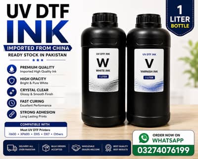 Imported UV DTF Ink 1 Liter White & Varnish | premium Quality