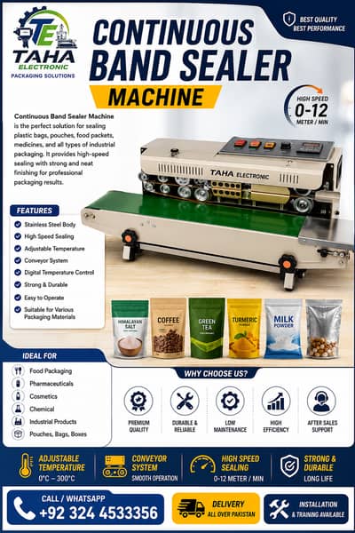 Continuous Band Sealer Machine | bags, pouches, sachet sealing packin