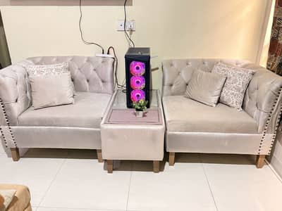 White sofa and table