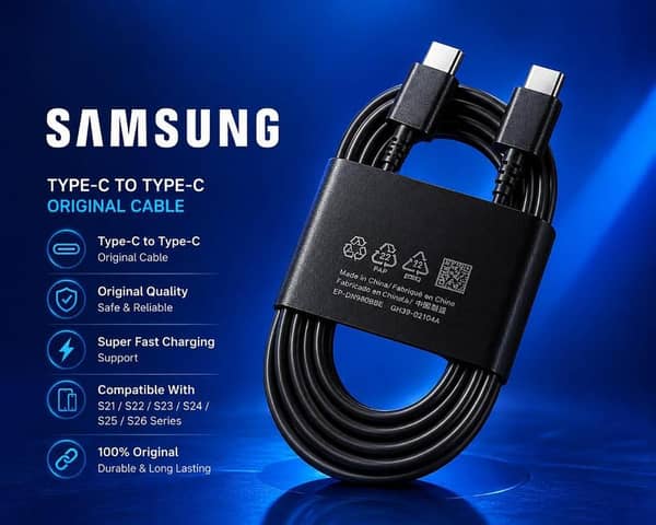 Samsung Original Type C To Type C Cable 3A Super Fast Charging Cable Data Sync Cord Wire [100% Original Premium Quality] Heavy Duty Charging Cable For Samsung Galaxy S21 S22 S23 S24 S25 S26 Ultra Plus Note Series & All Type-C Devices
