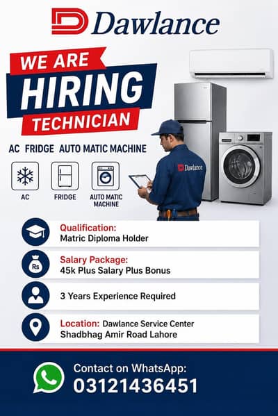 Dawlance Service Center Lahore – Hiring Experienced Technicians