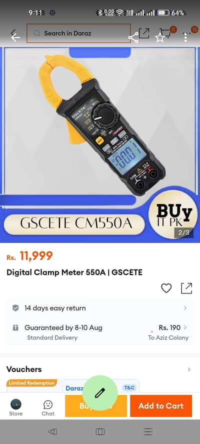 GSCETE cm550a . ac dc 1700 volt  clamp meter