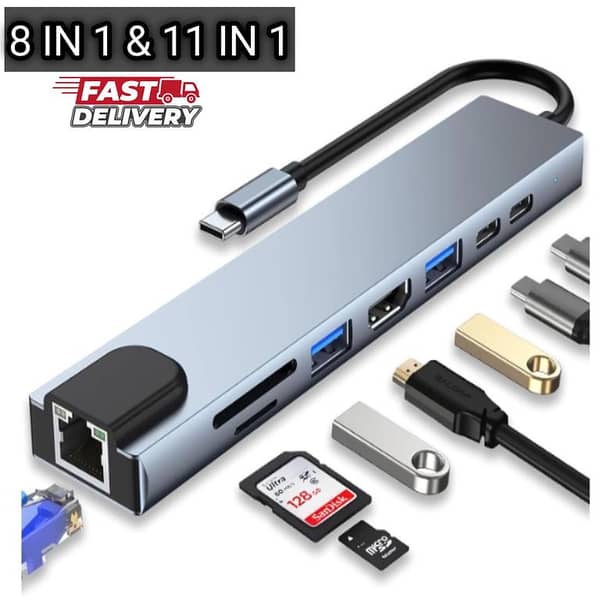 USB-C Multiport Hub Adapter (8-in-1 / 11-in-1) | 4K HDMI, Gigabit Ethernet, 100W PD, SD/TF Reader for MacBook, PC & Laptop Docking Station