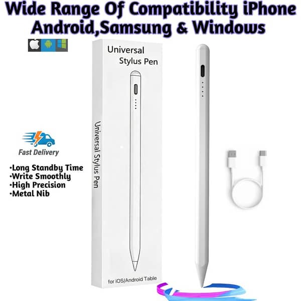 Universal Stylus Pen For All Touchscreen Devices | High Precision Metal Tip | Rechargeable | Long Battery | Compatible with lpad Android & Windows Touch Devices