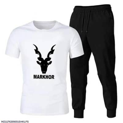 Men Dri Fit Markhor Print Track Suit Black White