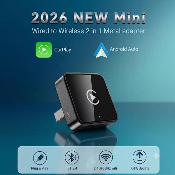 Wireless CarPlay & Android Auto Adapter | 2-in-1 Smart USB Dongle | Plug & Play Mini Box for MG, Yaris, Alsvin, Haval, Civic & Toyota