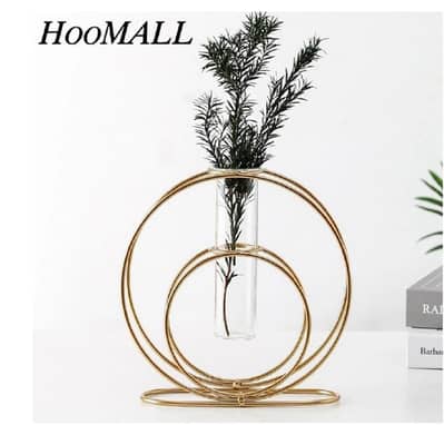 Golden Iron Glass Vase for Home Decor