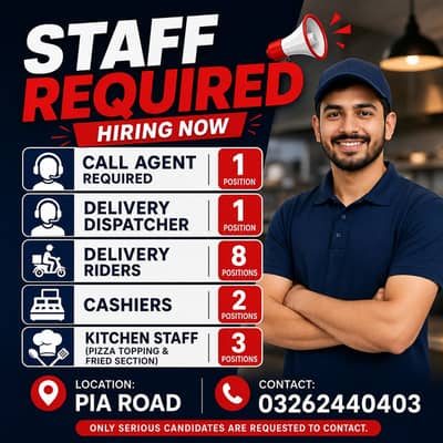 Restaurant Staff Required | Cashiers , Riders , Kitchen Staff | Jobs