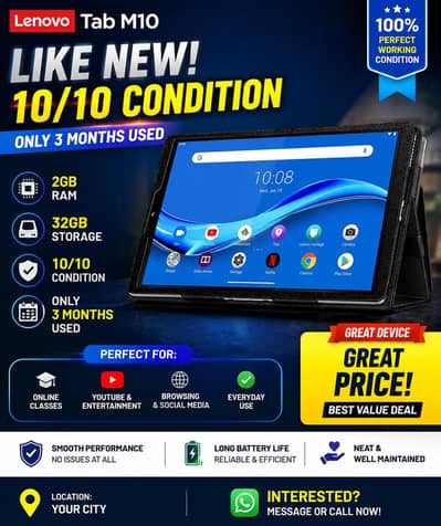 Lenovo Tab M10 (2GB RAM / 32GB Storage) – 10/10 Condition