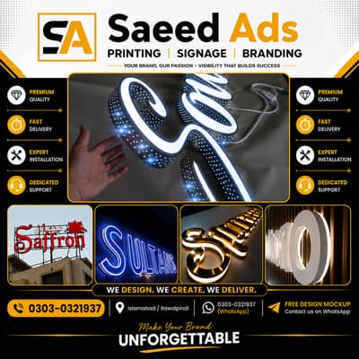 LED,Halo-lit,SS,AcrylicNeon,3D Signboard,Uv printed-Panaflex,Lightbox