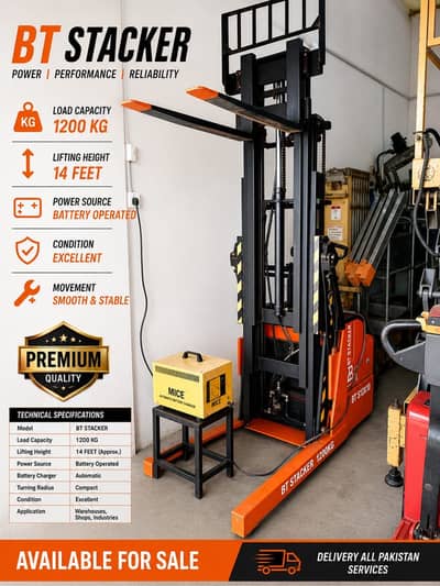 Electric Pallet Stacker, Heavy-Duty Forks, 1200 KG (1.2 Ton)  For Sale