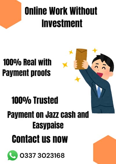 no investment online work if you want to do contact me on whatsapp