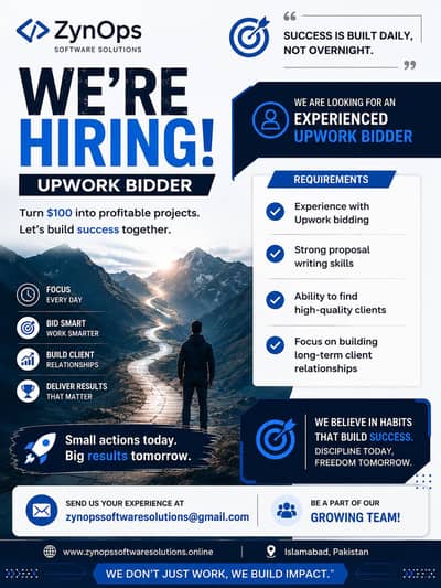 Hiring Experienced Upwork Bidder | Remote | ZynOps Software Solutions