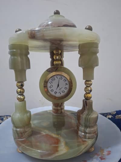 Luxury Onyx Marble Table Clock | Handmade Decor Showpiece