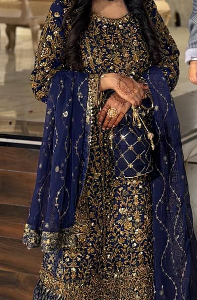 Haseens original Navy blue farshi sharara -heavy embroider,