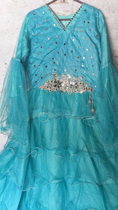 Handmade Royal Blue Pashtun Frock with Cap _ M/L. _ New