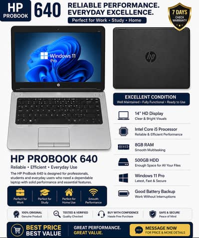 HP ProBook 640 | Intel Core i5 | 8GB RAM | Windows 11 Pro