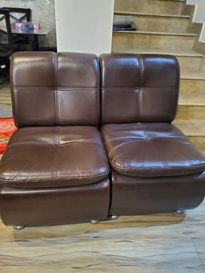 4-Seater Modern Dark Brown Leatherette Sofa Set / Modular Seats
