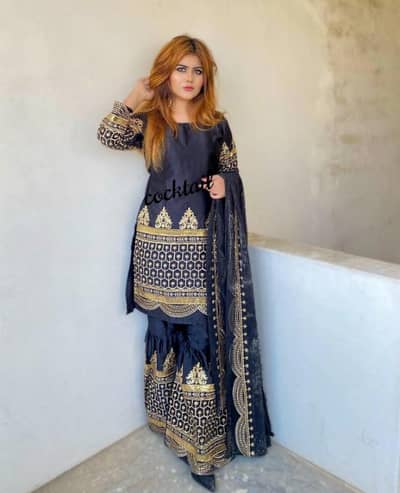 3 PCs women shamoz silk sequin suit set
