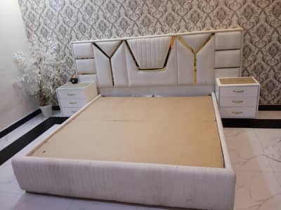 bed set with 10 ft head board dressing and side tables with high gloss